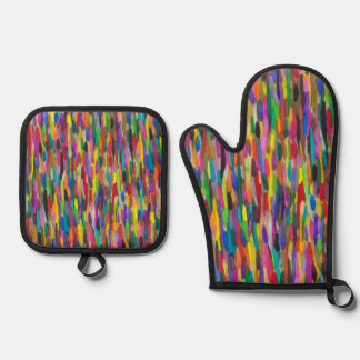 Rainbow Brushstrokes Oven Mitt & Pot Holder Set