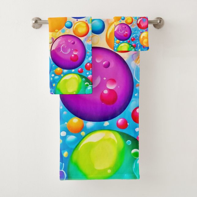 Rainbow Bubble Pop Art Bath Towel Set (Insitu)
