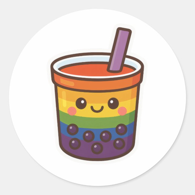 Rainbow Bubble Tea LGBTQ+ Pride Classic Round Sticker (Front)