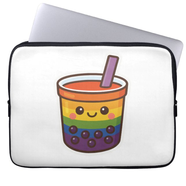 Rainbow Bubble Tea LGBTQ+ Pride Laptop Sleeve (Front)