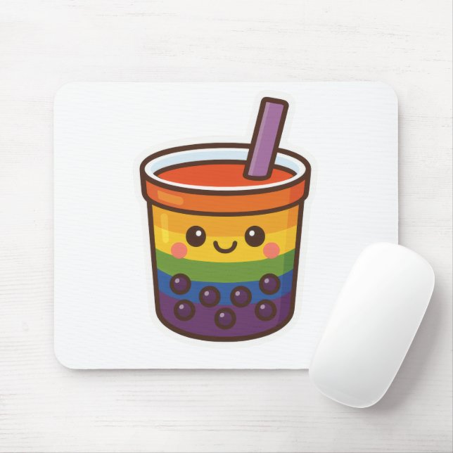 Rainbow Bubble Tea LGBTQ+ Pride Mouse Mat (With Mouse)