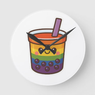 Rainbow Bubble Tea LGBTQ+ Pride Round Clock