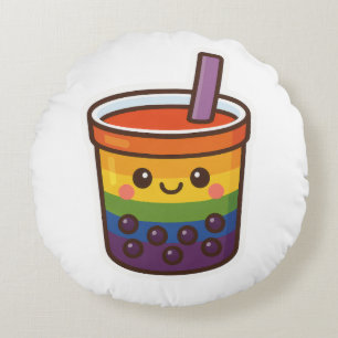 Rainbow Bubble Tea LGBTQ+ Pride Round Cushion