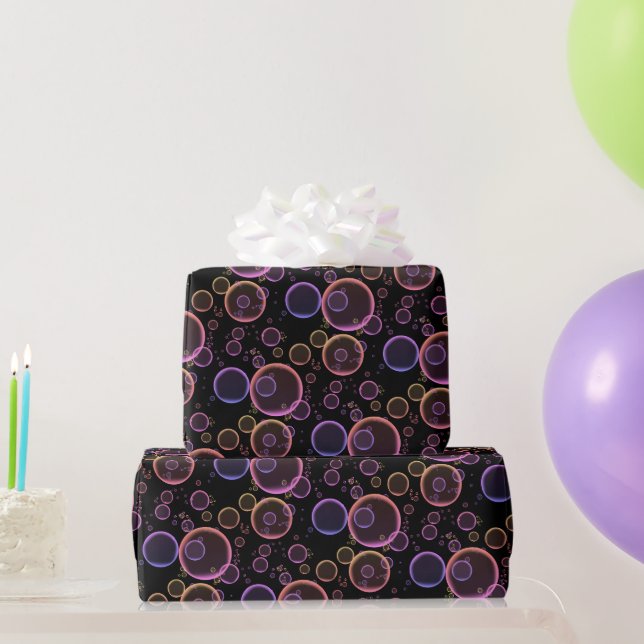 Rainbow Bubbles On Black Wrapping Paper (Party Gifts)