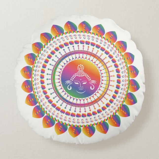 Rainbow Buddha Mandela Throw Pillow (Front)
