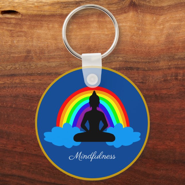 Rainbow Buddha & Mindfulness, Meditation / Yoga Key Ring (Front)