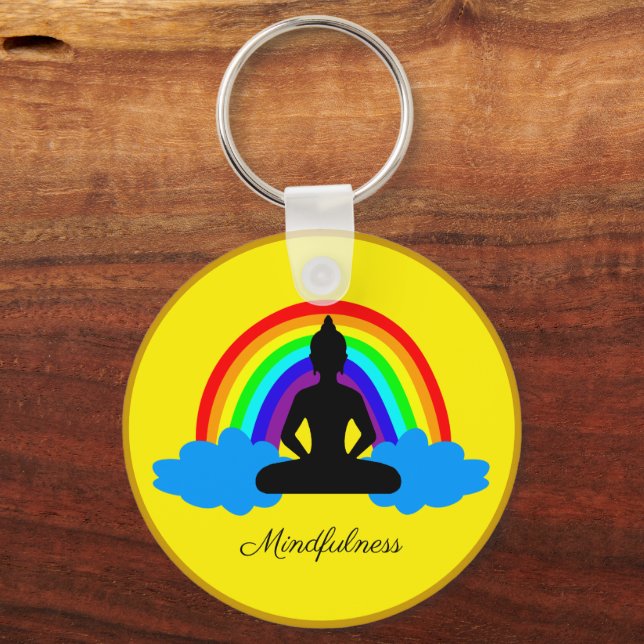 Rainbow Buddha & Mindfulness, Meditation / Yoga Key Ring (Front)