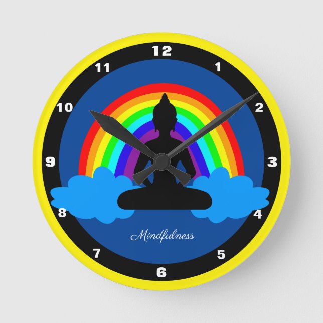 Rainbow Buddha & Mindfulness Meditation / Yoga Round Clock (Front)
