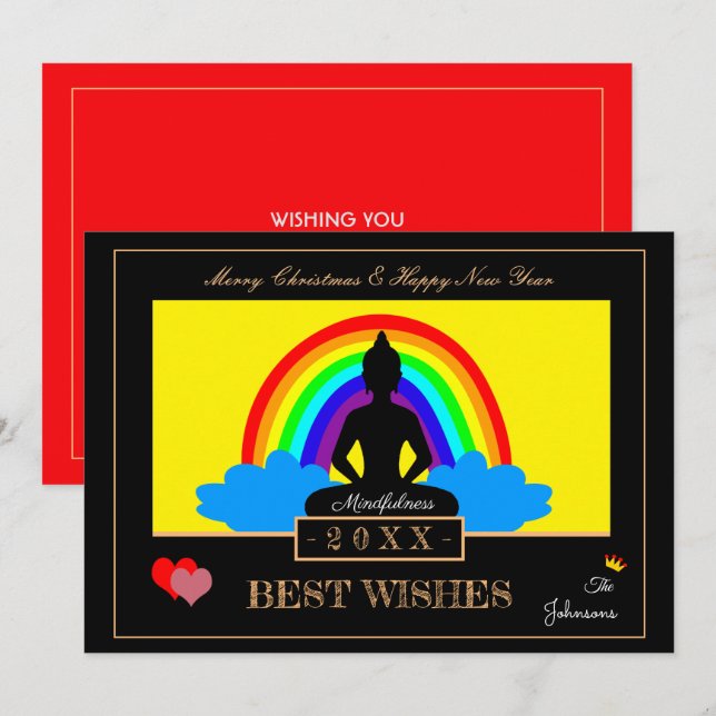 Rainbow Buddha & Mindfulness Yoga /meditation card (Front/Back)