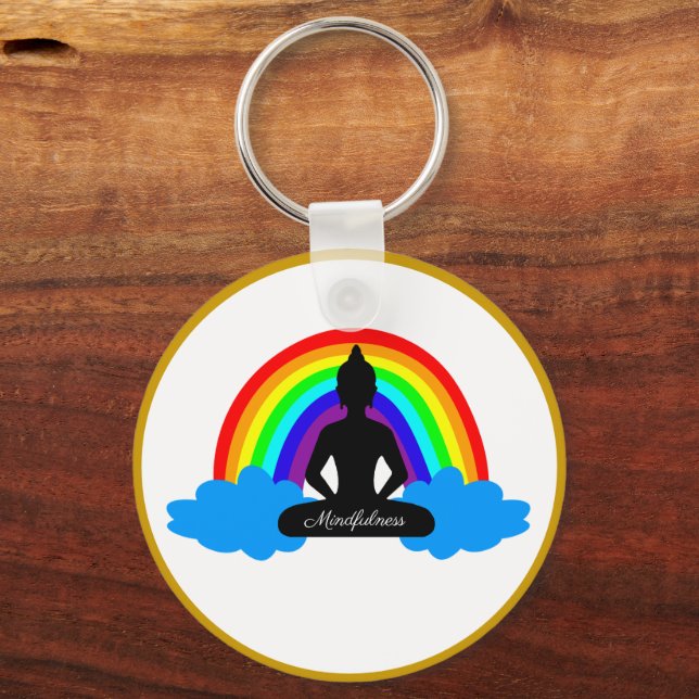 Rainbow Buddha & Mindfulness Yoga / meditation Key Ring (Front)