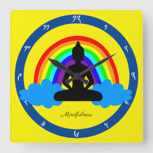 Rainbow Buddha & Mindfulness Yoga /meditation Square Wall Clock