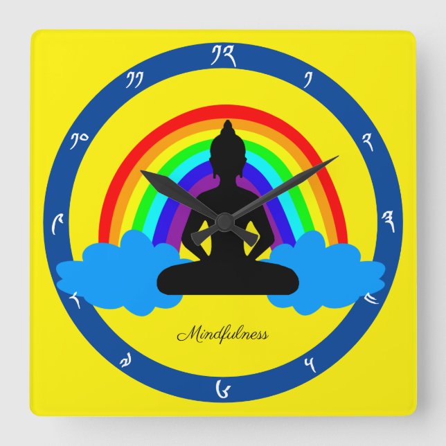 Rainbow Buddha & Mindfulness Yoga /meditation Square Wall Clock (Front)