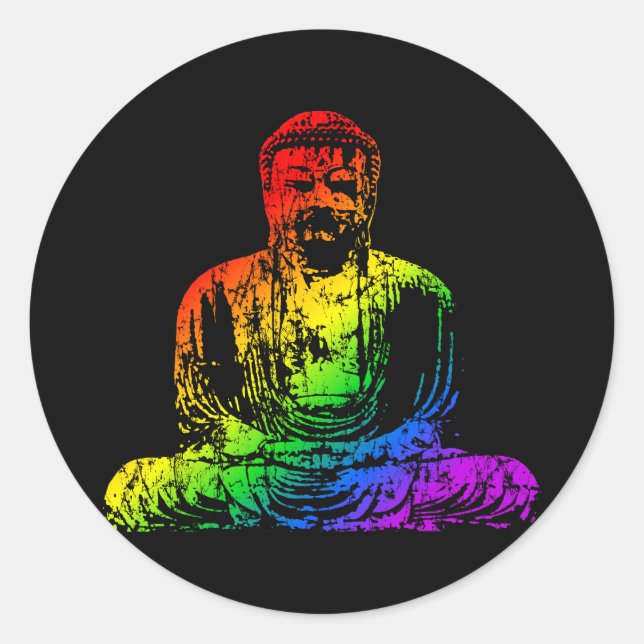 Rainbow Buddha Statue Classic Round Sticker (Front)