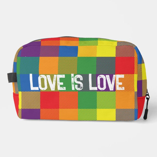 Rainbow Buffalo Check Pride Plaid Colourful Love Dopp Kit (Front)