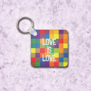 Rainbow Buffalo Check Pride Plaid Personalise Key Ring