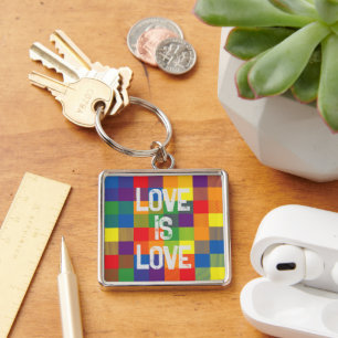 Rainbow Buffalo Check Pride Plaid Personalise Key Ring