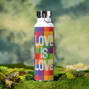 Rainbow Buffalo Check Pride Plaid Personalise Water Bottle