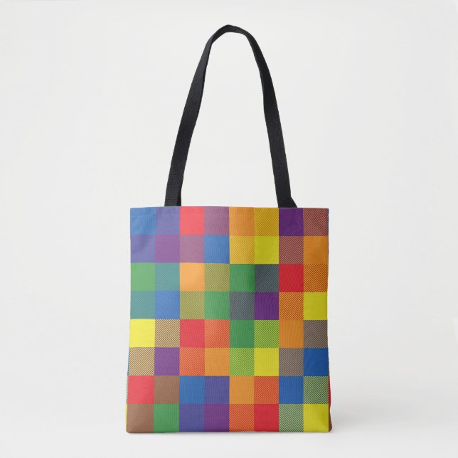 Rainbow Buffalo Check Pride Plaid Tote Bag (Front)