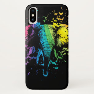 Rainbow Bull Elephant on Black iPhone X Case