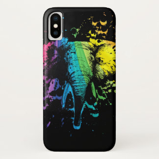 Rainbow Bull Elephant on Black iPhone X Case
