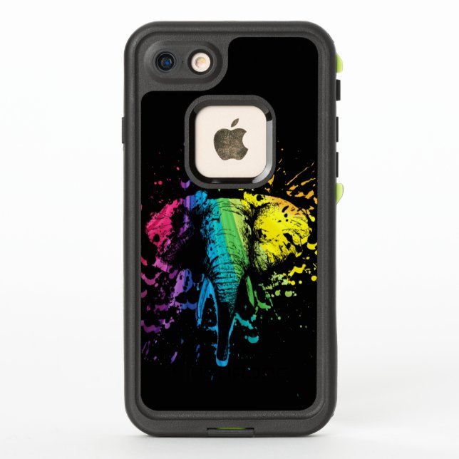 Rainbow Bull Elephant on Black LifeProof iPhone Case (Back)