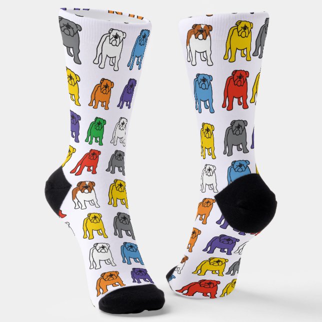 Rainbow Bulldog Doggy Dog Rainbow Mixed Breed Socks (Angled)
