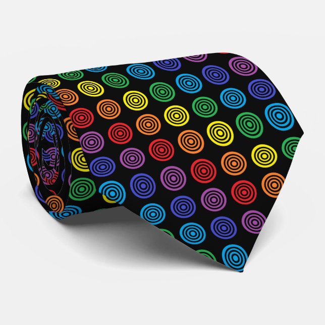 Rainbow Bullseye Black Tie (Rolled)