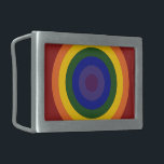 Rainbow Bullseye Rectangular Belt Buckle<br><div class="desc">Concentric circles form a rainbow coloured bullseye. The outermost circle is red,  followed by orange,  yellow,  green,  blue,  indigo,  and ending with violet in the centre. Celebrate your LGBT pride or your love of rainbows! 

 Digitally created 7500 x 7500 pixel image. 
 Copyright ©2011 Claire E. Skinner,  All rights reserved.</div>