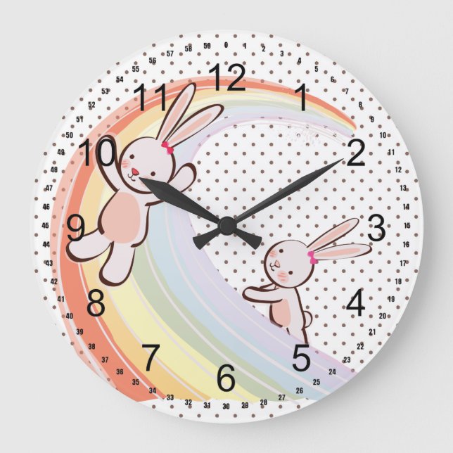 Rainbow Bunnies Large Clock (Front)
