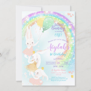 Rainbow Bunny 1st Birthday Invitation