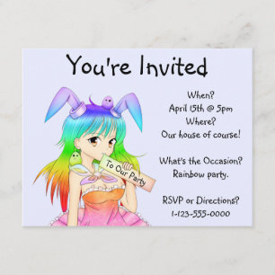 Rainbow Bunny Anime Girl Invitation