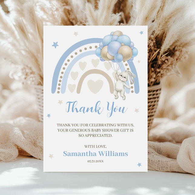 Rainbow Bunny Balloon Baby Shower Thank You Card (Creator Uploaded)