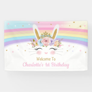 Rainbow Bunny Rabbit Baby Shower Birthday Backdrop Banner