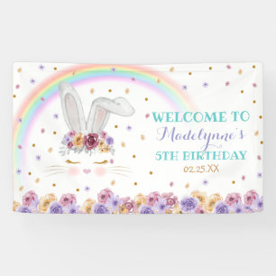 Rainbow Bunny Watercolor Floral Bunny Birthday Banner