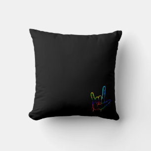 Rainbow Burst ASL I Love You Throw Pillow
