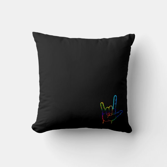 Rainbow Burst ASL I Love You Throw Pillow (Front)