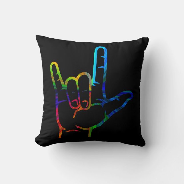 Rainbow Burst ASL I Love You Throw Pillow (Front)