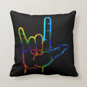 Rainbow Burst ASL I Love You Throw Pillow