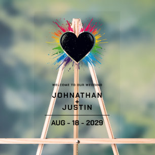 Rainbow Burst Heart Wedding Welcome Acrylic Sign