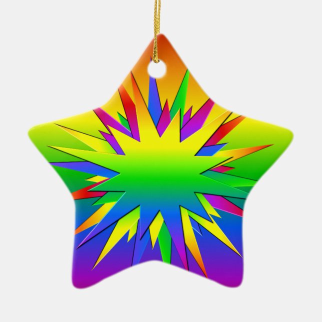 Rainbow Burst ornament, customise Ceramic Tree Decoration (Front)