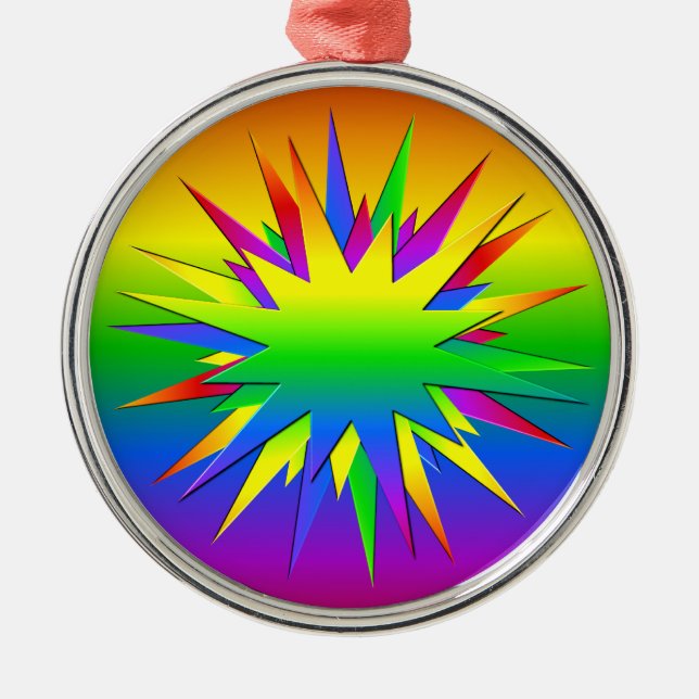 Rainbow Burst ornament, customise Metal Tree Decoration (Front)