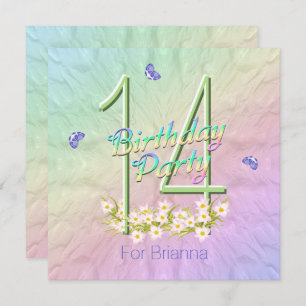 Rainbow Butterflies 14th Birthday Party Invitation