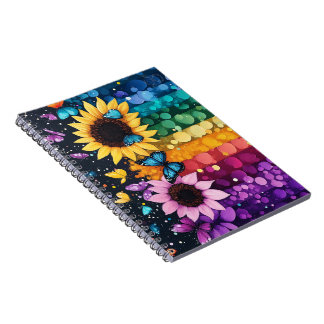 Rainbow Butterflies and Sunflowers Notebook