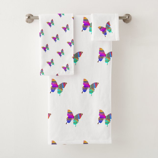 Rainbow Butterflies Bath Towel Set (Insitu)