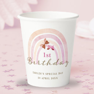 Rainbow Butterflies Birthday Party Pastel Pinks Paper Cups
