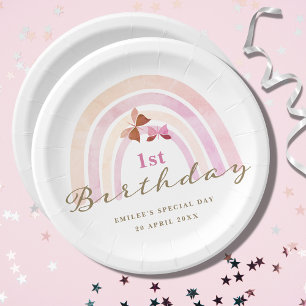 Rainbow Butterflies Birthday Party Pastel Pinks Paper Plate
