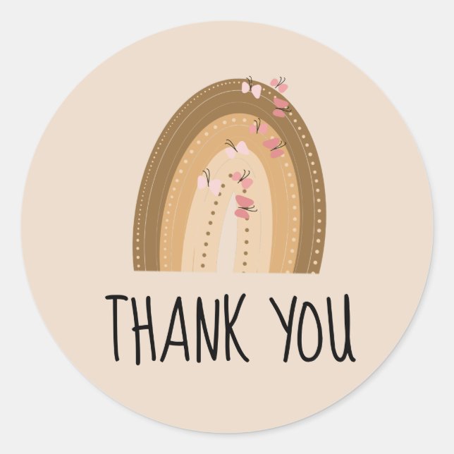 Rainbow Butterflies Bohemian Hand Drawn Birthday Classic Round Sticker (Front)