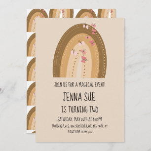 Rainbow Butterflies Bohemian Hand Drawn Birthday Invitation