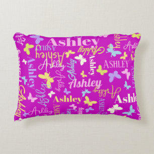 Rainbow butterflies custom name Ashley purple  Decorative Cushion