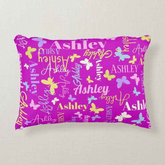 Rainbow butterflies custom name Ashley purple  Decorative Cushion (Front)